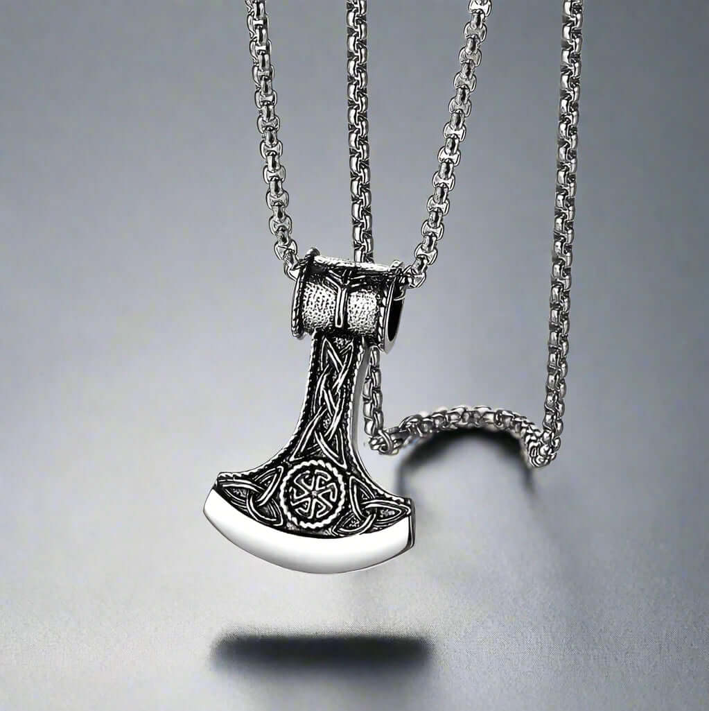 THE MEN THING SS Pendant/ Necklace VIKING BATTLE AXE - Alloy Pendant with Pure Stainless Steel 24inch Round Box Chain, American trending Style for Men & Boy