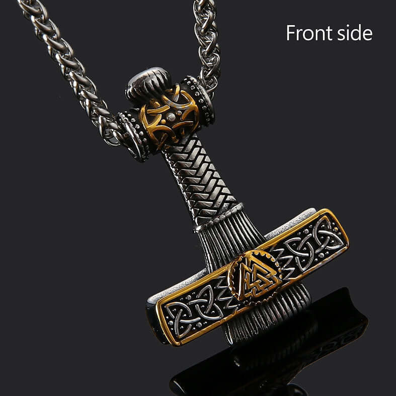 THE MEN THING SS Pendant/ Necklace VIKING NORDIC HAMMER GOLD - Pure Titanium Steel Necklace with 24 inch Chain for Men & Boys