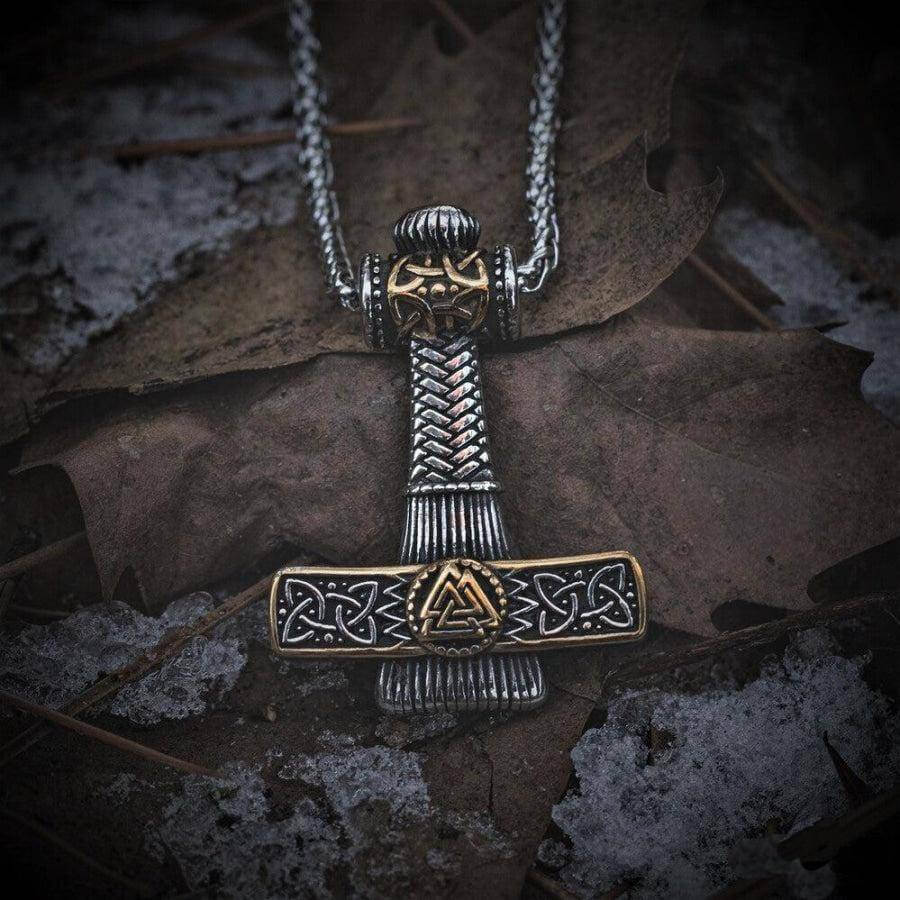 THE MEN THING SS Pendant/ Necklace VIKING NORDIC HAMMER GOLD - Pure Titanium Steel Necklace with 24 inch Chain for Men & Boys