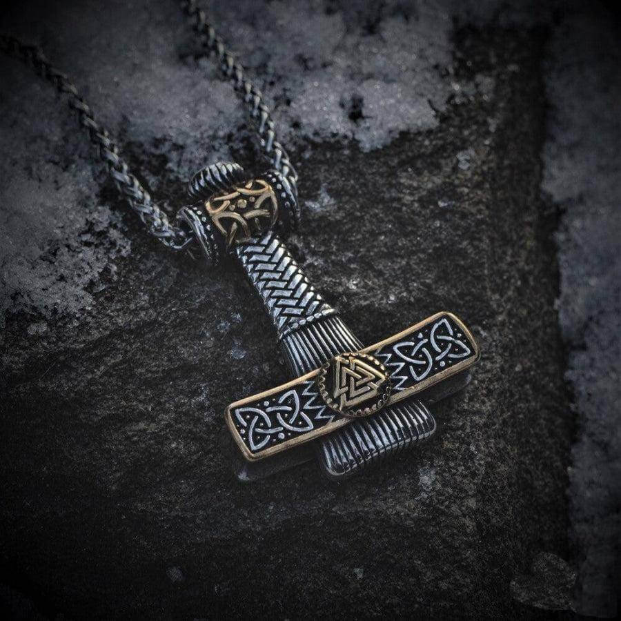 THE MEN THING SS Pendant/ Necklace VIKING NORDIC HAMMER GOLD - Pure Titanium Steel Necklace with 24 inch Chain for Men & Boys