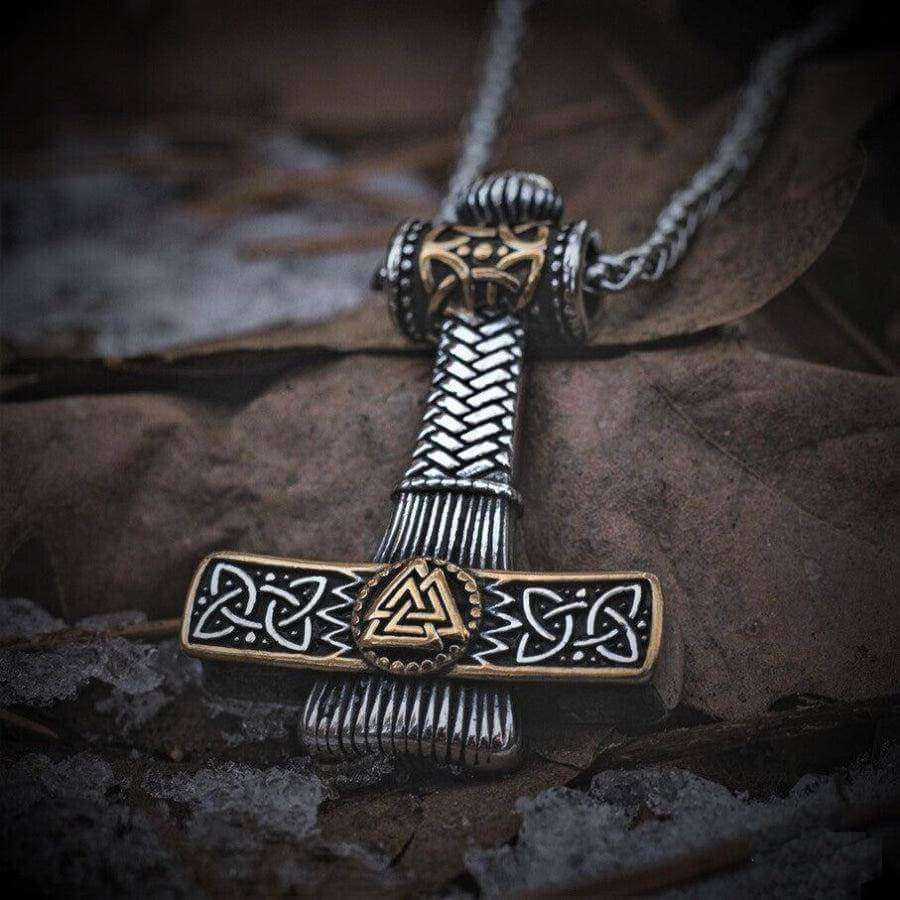 THE MEN THING SS Pendant/ Necklace VIKING NORDIC HAMMER GOLD - Pure Titanium Steel Necklace with 24 inch Chain for Men & Boys