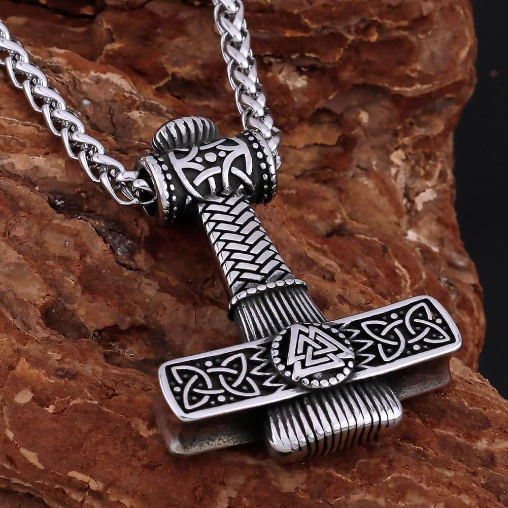 THE MEN THING SS Pendant/ Necklace VIKING NORDIC HAMMER SILVER - Pure Titanium Steel Necklace with 24 inch Chain for Men & Boys