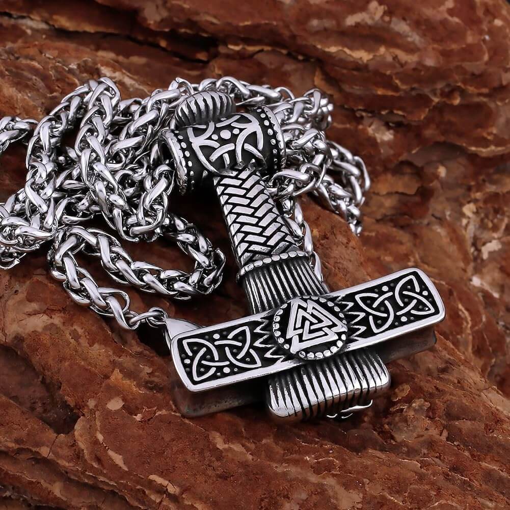 THE MEN THING SS Pendant/ Necklace VIKING NORDIC HAMMER SILVER - Pure Titanium Steel Necklace with 24 inch Chain for Men & Boys