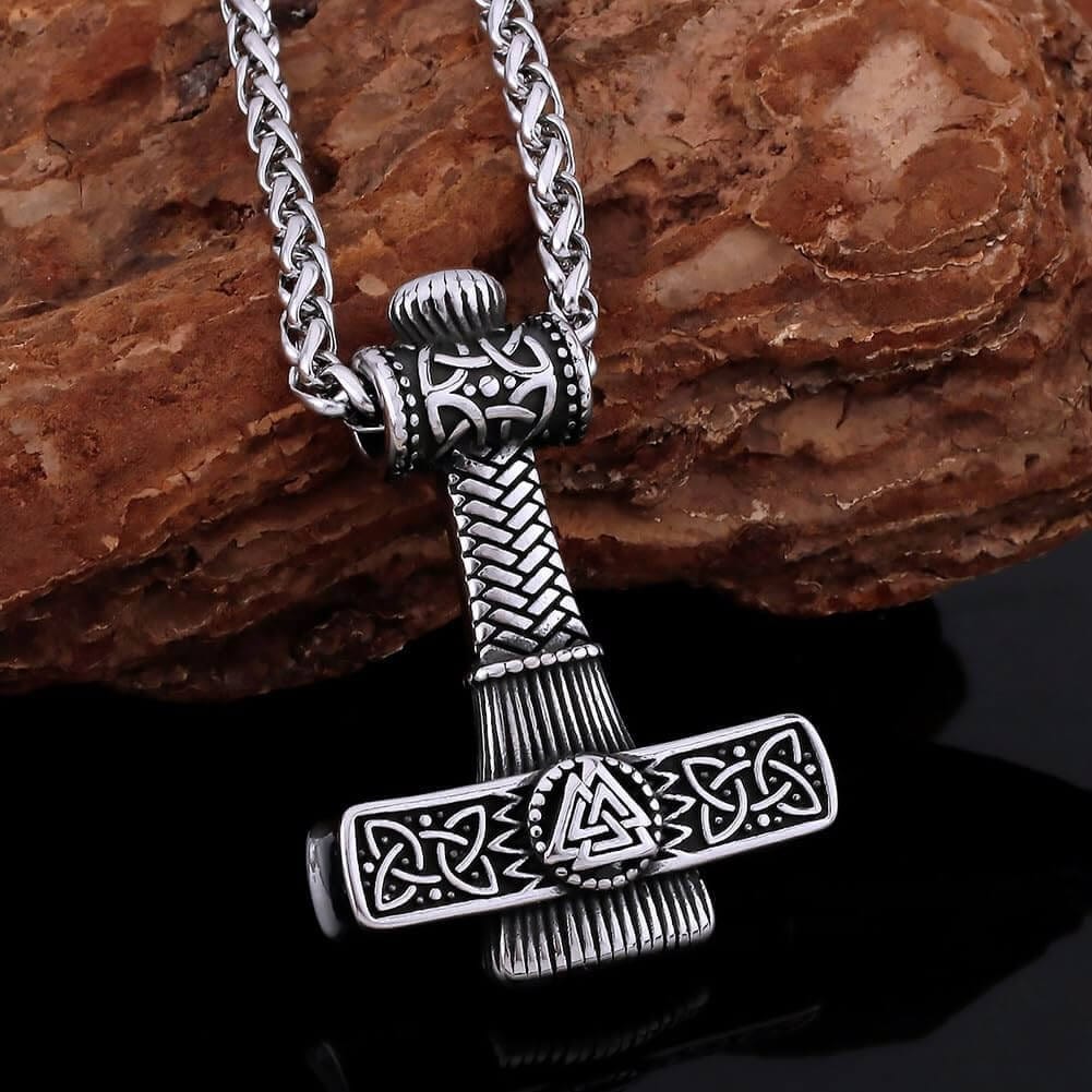 THE MEN THING SS Pendant/ Necklace VIKING NORDIC HAMMER SILVER - Pure Titanium Steel Necklace with 24 inch Chain for Men & Boys