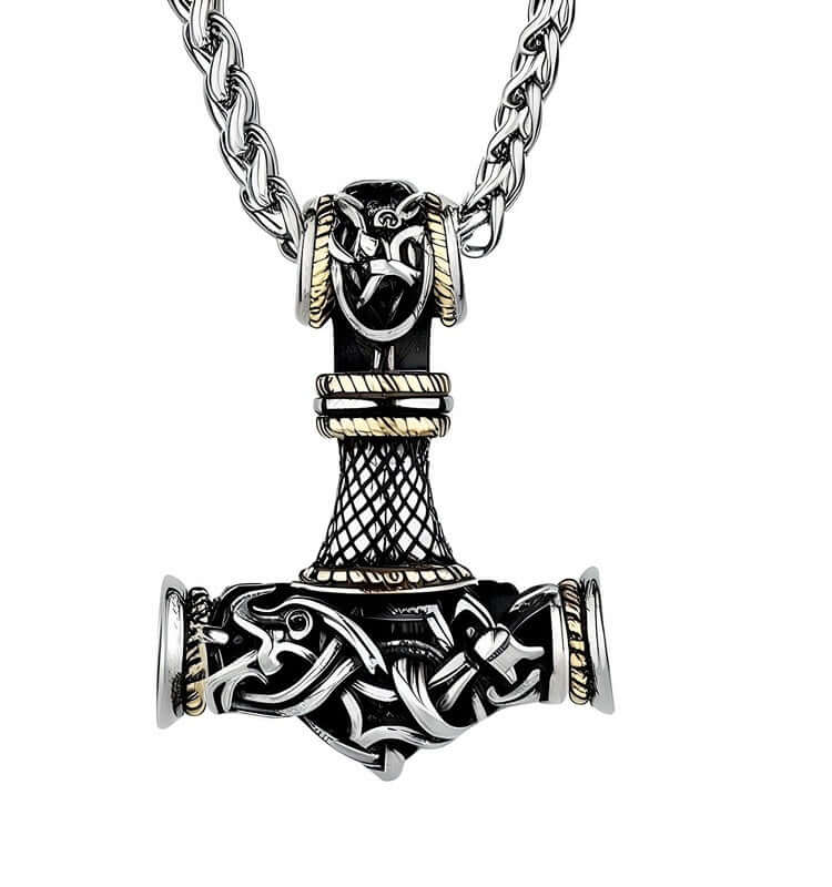THE MEN THING SS Pendant/ Necklace VIKING NORSE GOD HAMMER GOLD - Pure Titanium Steel Necklace with 24 inch Chain for Men & Boys