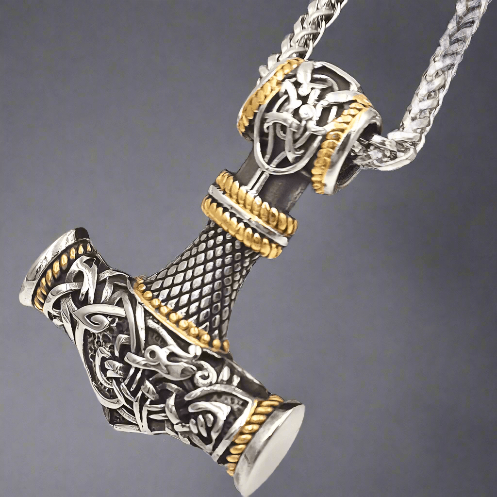 THE MEN THING SS Pendant/ Necklace VIKING NORSE GOD HAMMER GOLD - Pure Titanium Steel Necklace with 24 inch Chain for Men & Boys