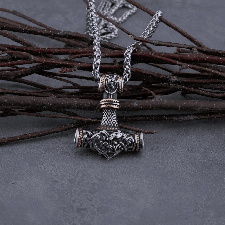 THE MEN THING SS Pendant/ Necklace VIKING NORSE GOD HAMMER GOLD - Pure Titanium Steel Necklace with 24 inch Chain for Men & Boys