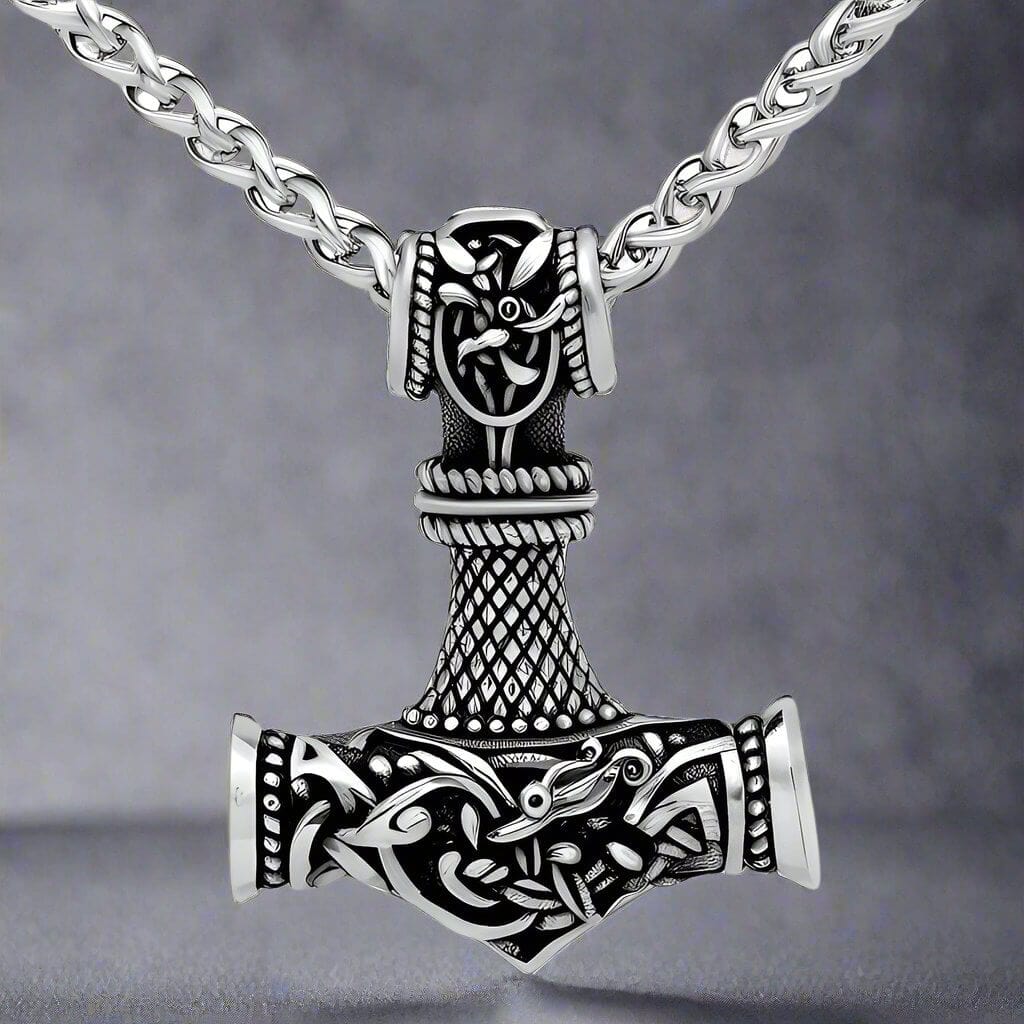 THE MEN THING SS Pendant/ Necklace VIKING NORSE GOD HAMMER SILVER - Pure Titanium Steel Necklace with 24 inch Chain for Men & Boys
