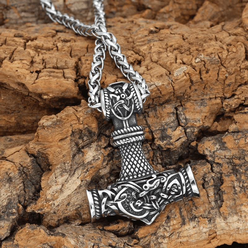 THE MEN THING SS Pendant/ Necklace VIKING NORSE GOD HAMMER SILVER - Pure Titanium Steel Necklace with 24 inch Chain for Men & Boys
