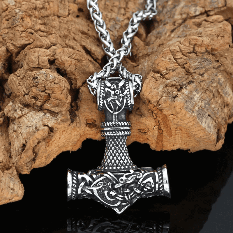 THE MEN THING SS Pendant/ Necklace VIKING NORSE GOD HAMMER SILVER - Pure Titanium Steel Necklace with 24 inch Chain for Men & Boys