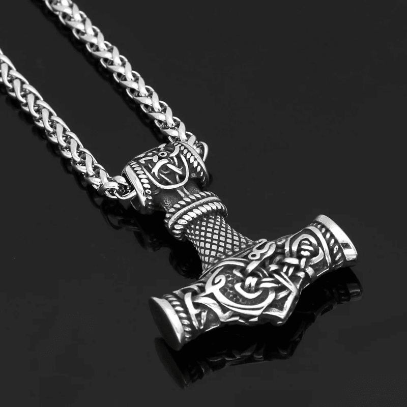 THE MEN THING SS Pendant/ Necklace VIKING NORSE GOD HAMMER SILVER - Pure Titanium Steel Necklace with 24 inch Chain for Men & Boys