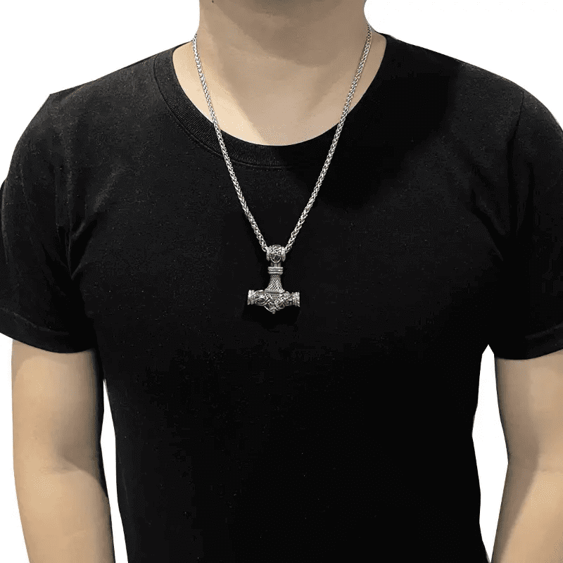 THE MEN THING SS Pendant/ Necklace VIKING NORSE GOD HAMMER SILVER - Pure Titanium Steel Necklace with 24 inch Chain for Men & Boys