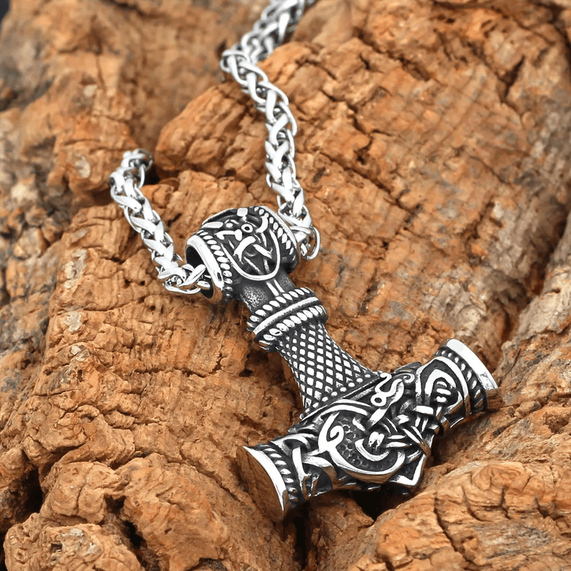 THE MEN THING SS Pendant/ Necklace VIKING NORSE GOD HAMMER SILVER - Pure Titanium Steel Necklace with 24 inch Chain for Men & Boys