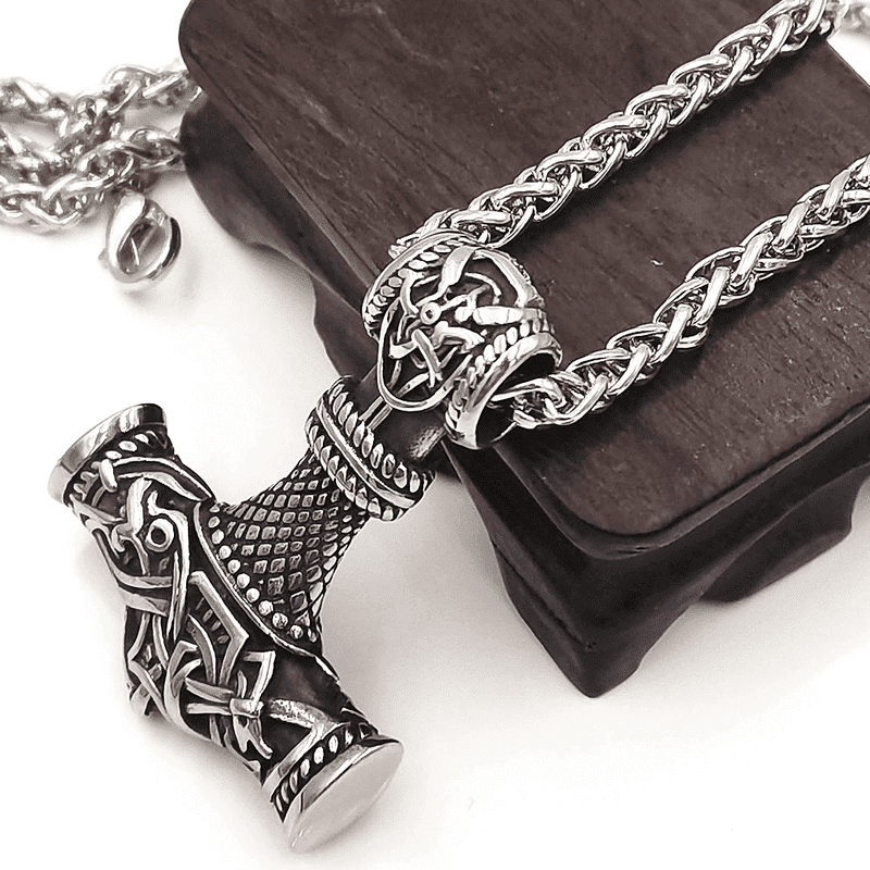 THE MEN THING SS Pendant/ Necklace VIKING NORSE GOD HAMMER SILVER - Pure Titanium Steel Necklace with 24 inch Chain for Men & Boys