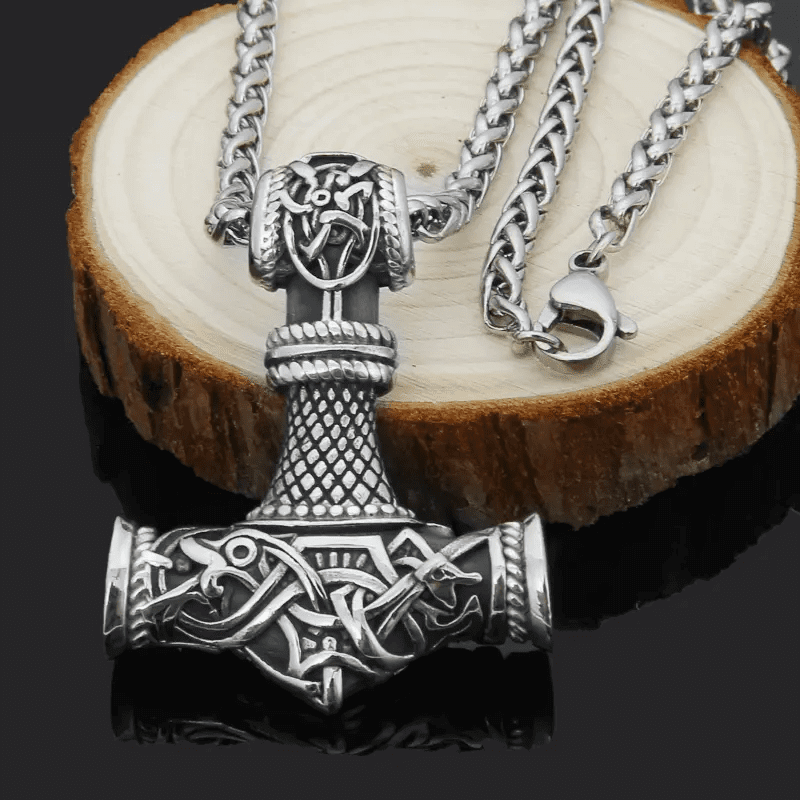 THE MEN THING SS Pendant/ Necklace VIKING NORSE GOD HAMMER SILVER - Pure Titanium Steel Necklace with 24 inch Chain for Men & Boys