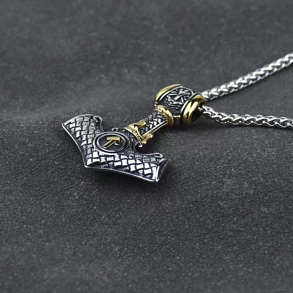THE MEN THING SS Pendant/ Necklace VIKING NORSE MJOLNIR GOLD - Pure Titanium Steel Necklace with 24 inch Chain for Men & Boys