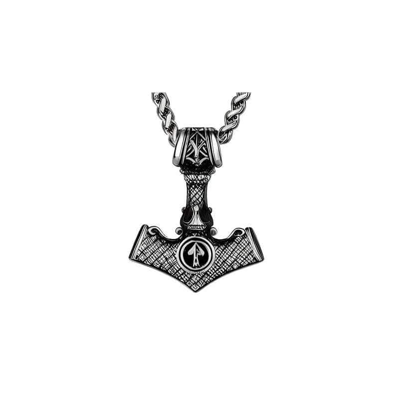 THE MEN THING SS Pendant/ Necklace VIKING NORSE MJOLNIR SILVER - Pure Titanium Steel Necklace with 24 inch Chain for Men & Boys