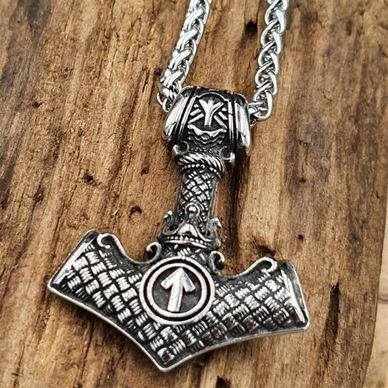 THE MEN THING SS Pendant/ Necklace VIKING NORSE MJOLNIR SILVER - Pure Titanium Steel Necklace with 24 inch Chain for Men & Boys