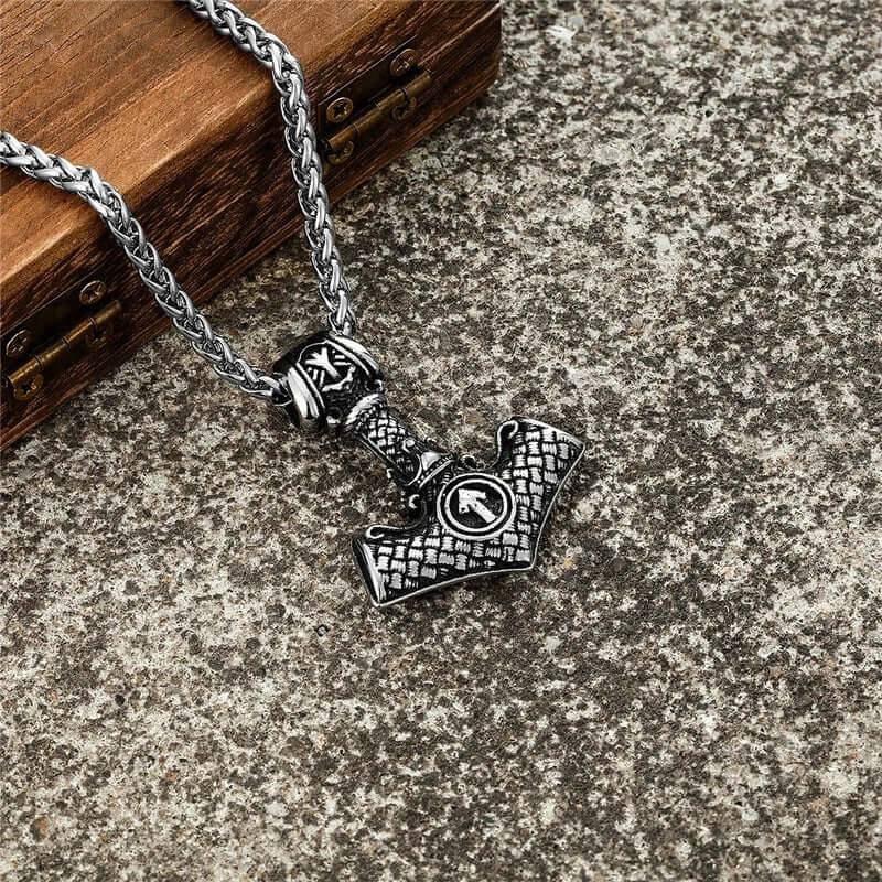 THE MEN THING SS Pendant/ Necklace VIKING NORSE MJOLNIR SILVER - Pure Titanium Steel Necklace with 24 inch Chain for Men & Boys