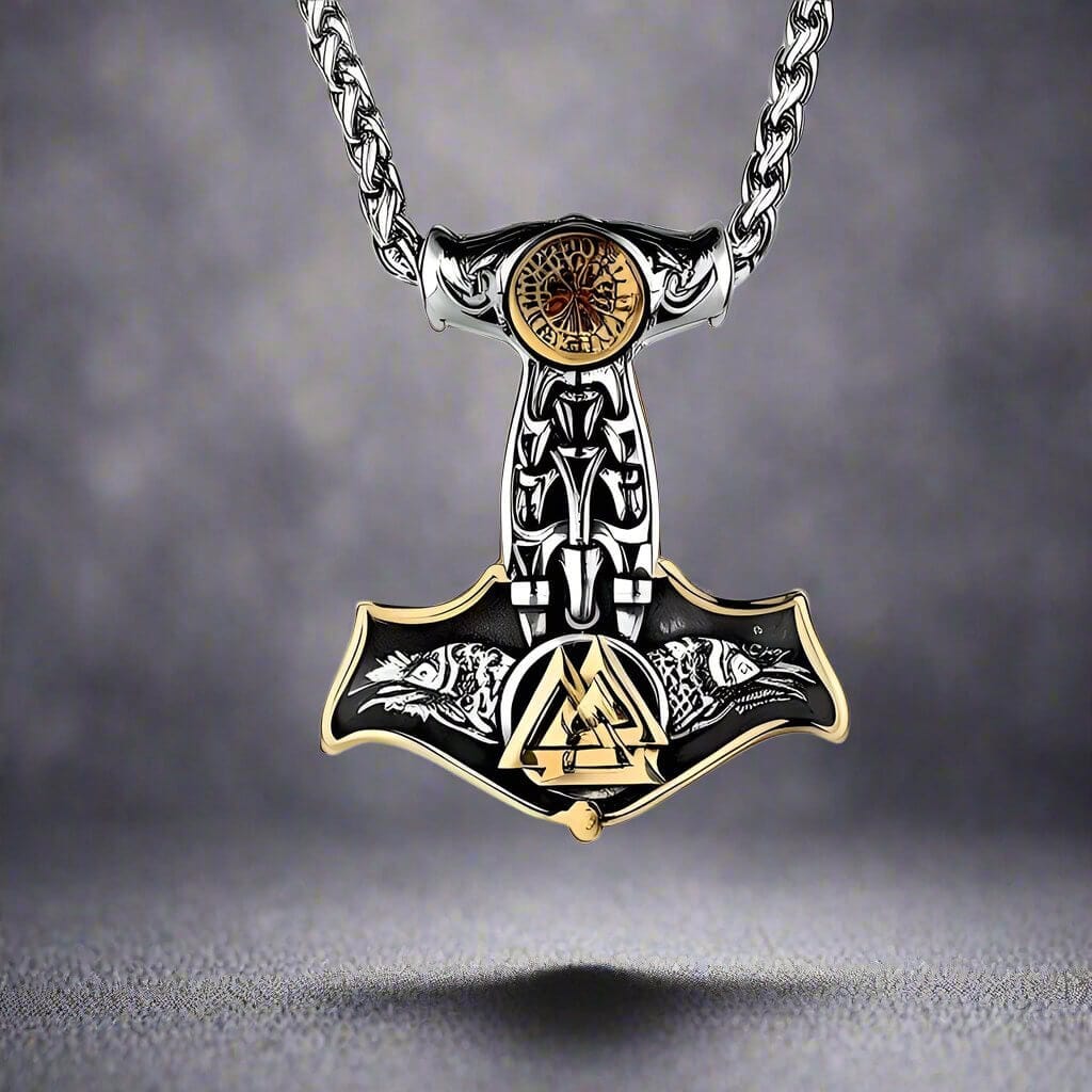 THE MEN THING SS Pendant/ Necklace VIKING THOR MJOLNIR GOLD - Pure Titanium Steel Necklace with 24 inch Chain for Men & Boys