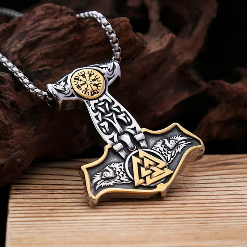 THE MEN THING SS Pendant/ Necklace VIKING THOR MJOLNIR GOLD - Pure Titanium Steel Necklace with 24 inch Chain for Men & Boys