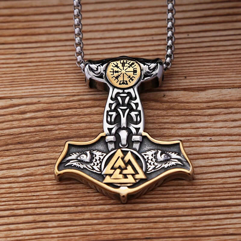 THE MEN THING SS Pendant/ Necklace VIKING THOR MJOLNIR GOLD - Pure Titanium Steel Necklace with 24 inch Chain for Men & Boys