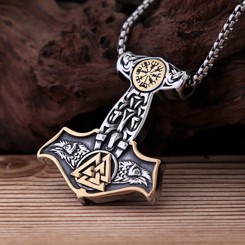 THE MEN THING SS Pendant/ Necklace VIKING THOR MJOLNIR GOLD - Pure Titanium Steel Necklace with 24 inch Chain for Men & Boys