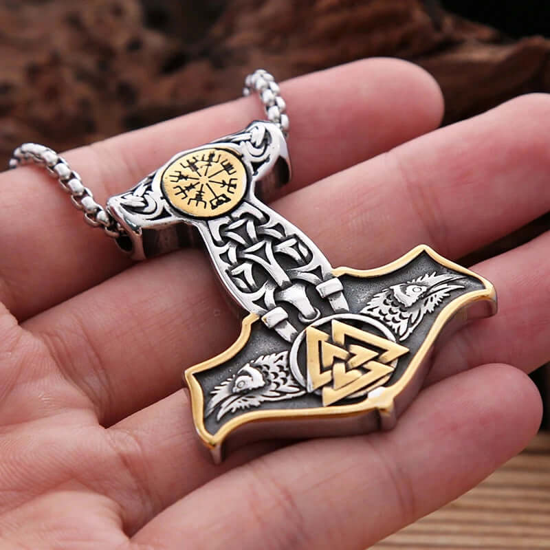 THE MEN THING SS Pendant/ Necklace VIKING THOR MJOLNIR GOLD - Pure Titanium Steel Necklace with 24 inch Chain for Men & Boys