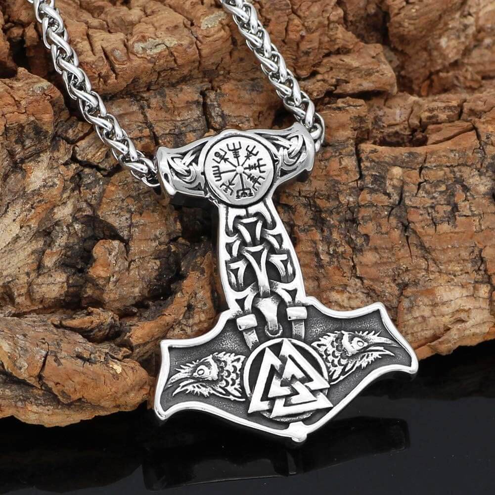 THE MEN THING SS Pendant/ Necklace VIKING THOR MJOLNIR SILVER - Pure Titanium Steel Necklace with 24 inch Chain for Men & Boys