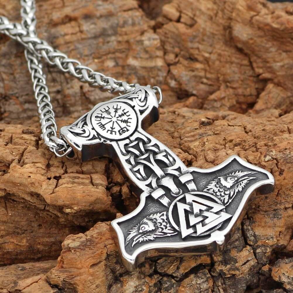 THE MEN THING SS Pendant/ Necklace VIKING THOR MJOLNIR SILVER - Pure Titanium Steel Necklace with 24 inch Chain for Men & Boys
