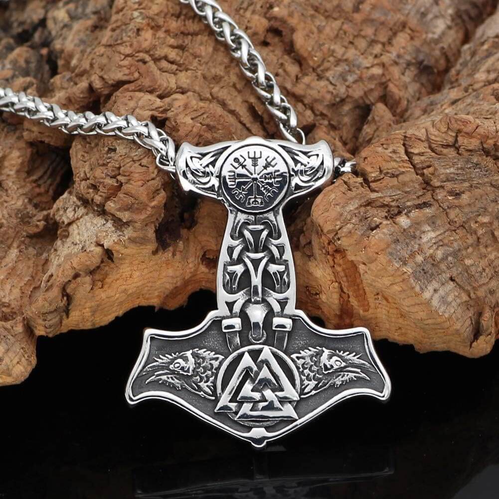 THE MEN THING SS Pendant/ Necklace VIKING THOR MJOLNIR SILVER - Pure Titanium Steel Necklace with 24 inch Chain for Men & Boys