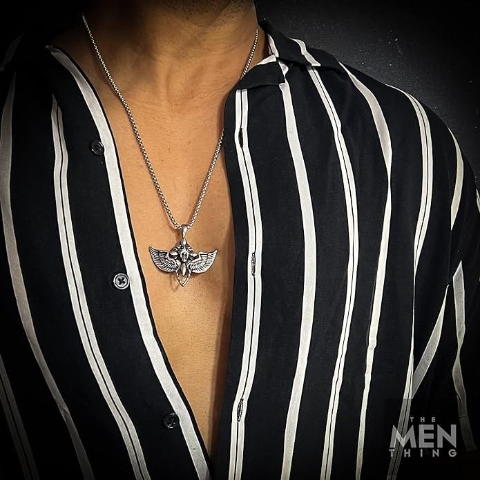 THE MEN THING SS Pendant/ Necklace WING CONTROL - Pure Titanium Steel Pendant with 24inch Round Box Chain for Men & Boys