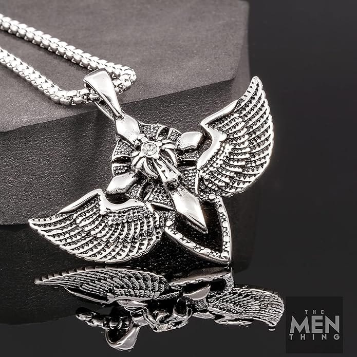 THE MEN THING SS Pendant/ Necklace WING CONTROL - Pure Titanium Steel Pendant with 24inch Round Box Chain for Men & Boys