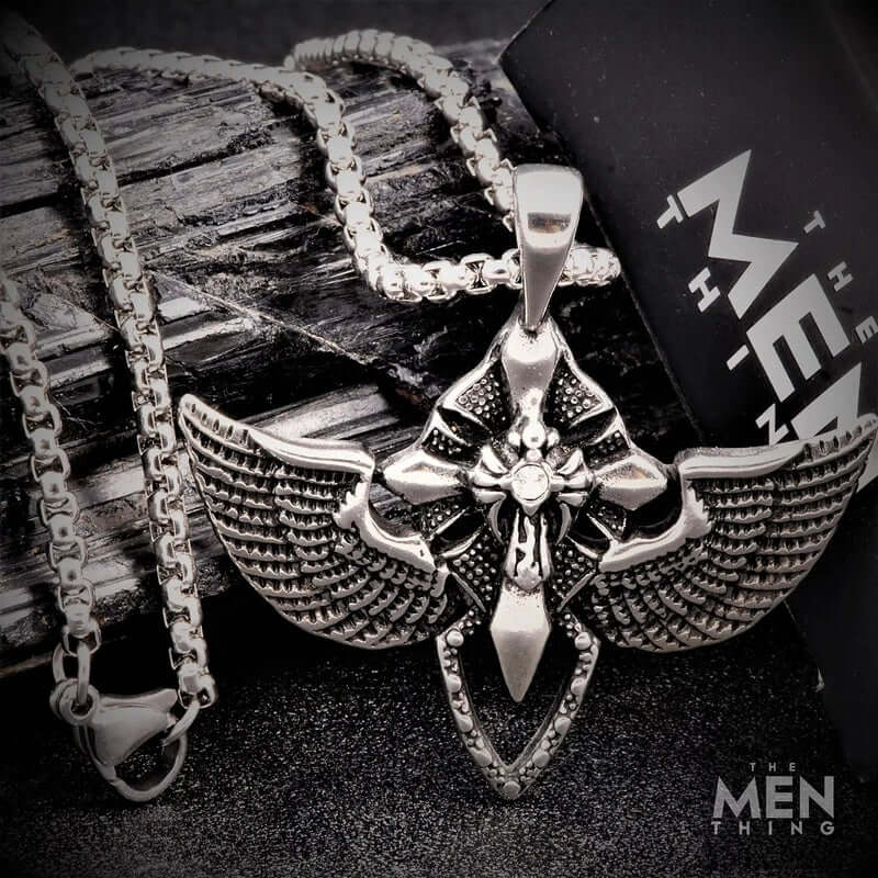 THE MEN THING SS Pendant/ Necklace WING CONTROL - Pure Titanium Steel Pendant with 24inch Round Box Chain for Men & Boys