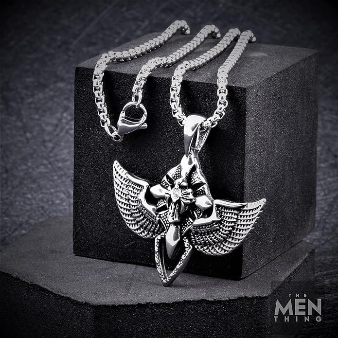 THE MEN THING SS Pendant/ Necklace WING CONTROL - Pure Titanium Steel Pendant with 24inch Round Box Chain for Men & Boys