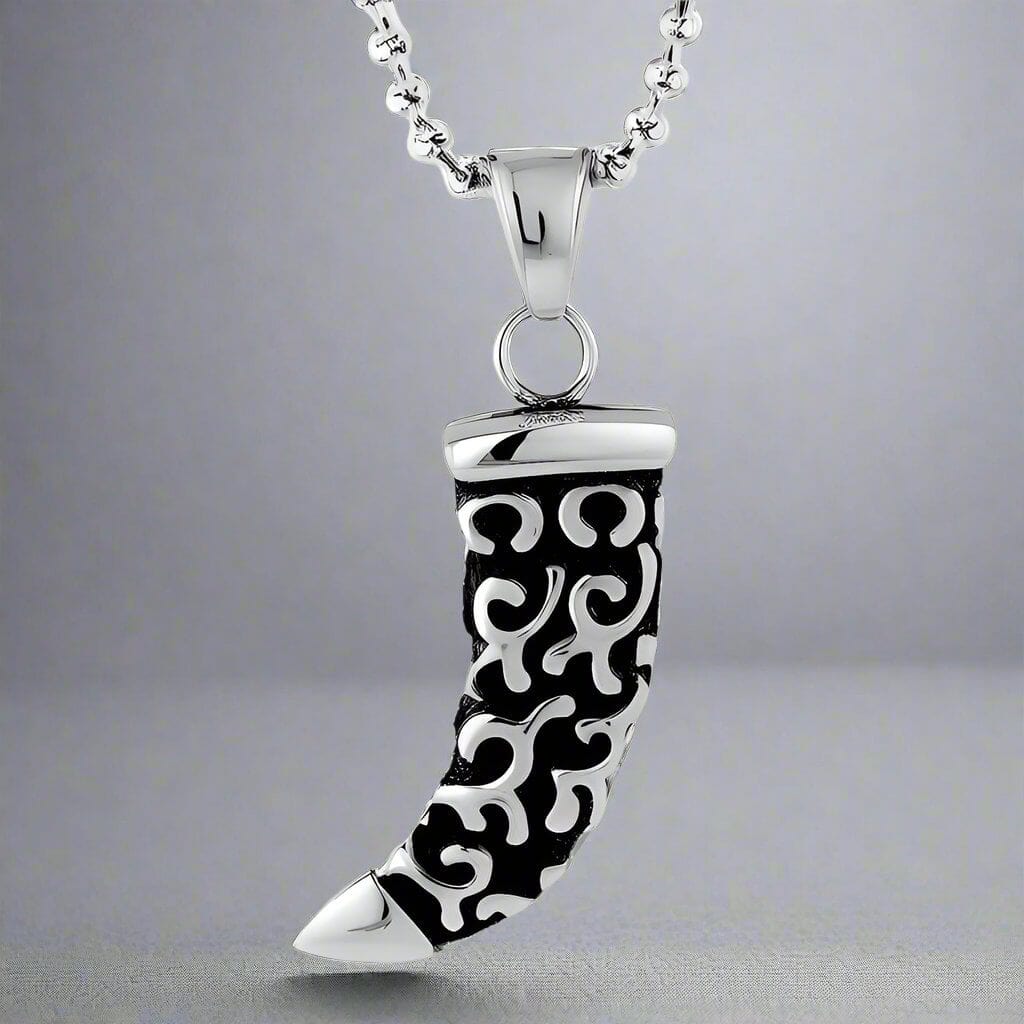 THE MEN THING SS Pendant/ Necklace WOLF TOOTH - Pure Titanium Steel Pendant with 24inch Round Box Chain for Men & Boys