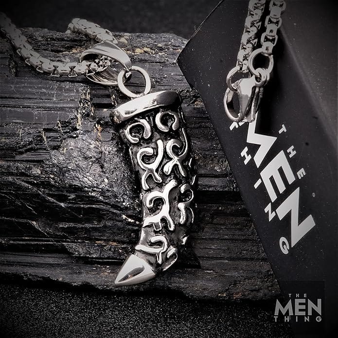 THE MEN THING SS Pendant/ Necklace WOLF TOOTH - Pure Titanium Steel Pendant with 24inch Round Box Chain for Men & Boys