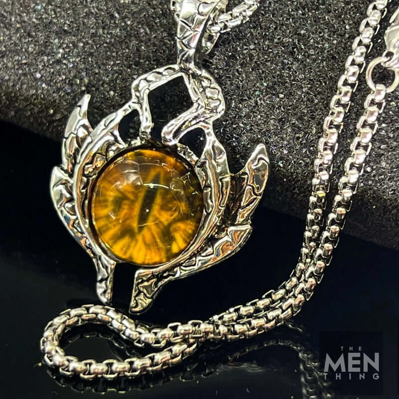 THE MEN THING SS Pendant/ Necklace YELLOW EYE PROTECT - Alloy Pendant with Stainless Steel 24inch Round Box Chain, European trending Style for Men & Boy