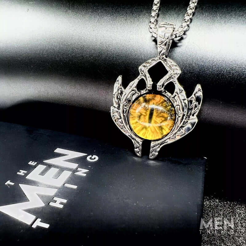 THE MEN THING SS Pendant/ Necklace YELLOW EYE PROTECT - Alloy Pendant with Stainless Steel 24inch Round Box Chain, European trending Style for Men & Boy