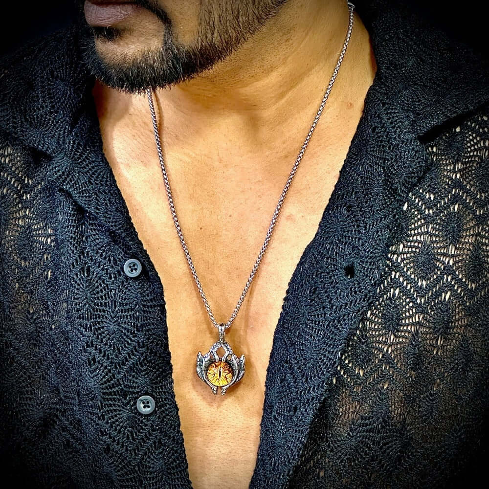 THE MEN THING SS Pendant/ Necklace YELLOW EYE PROTECT (T) - Pure Titanium Steel Pendant with Stainless Steel 24inch Round Box Chain, European trending Style for Men & Boy