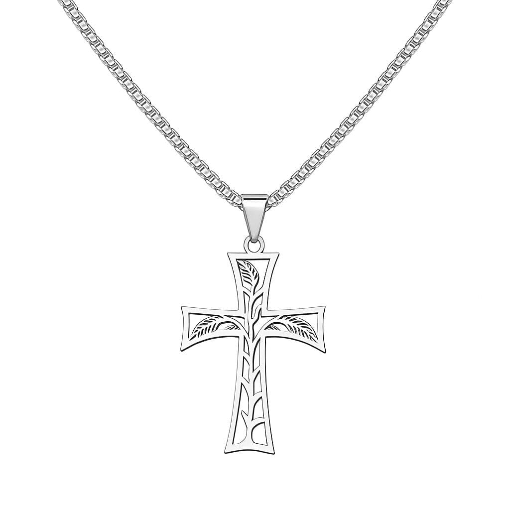 THE MEN THING SS Pendant with Chain LEAFLINE CRUCIFIX - 24inch Pure Stainless Steel Round box Chain for Men, European trending Style for Men & Boy
