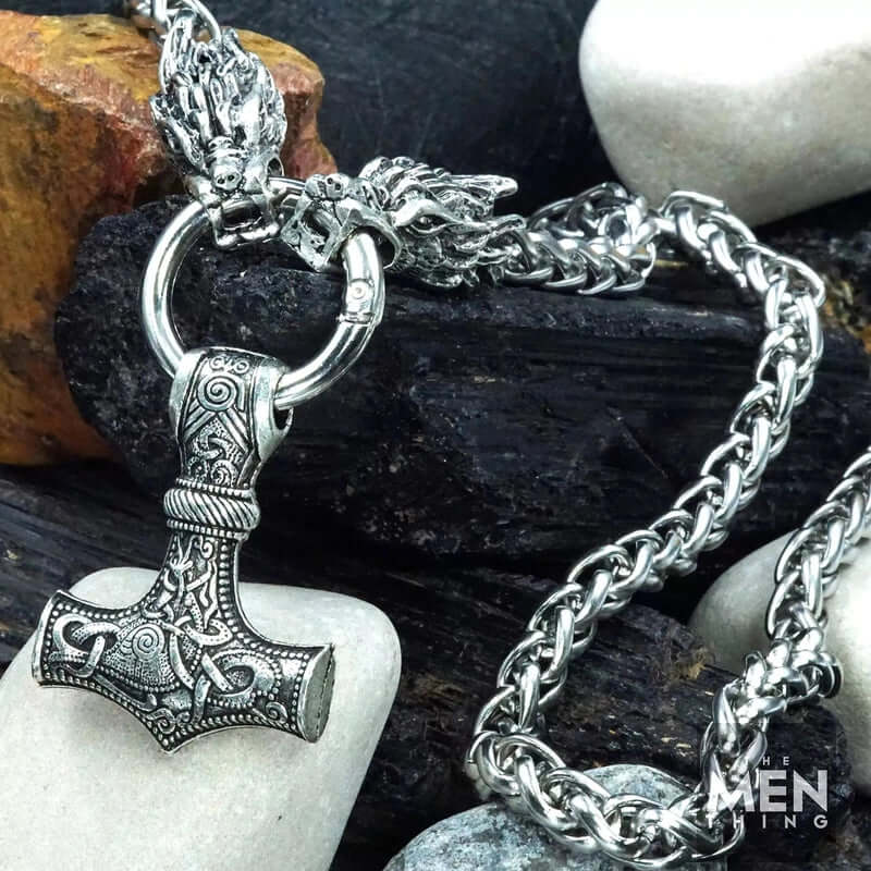 THE MEN THING SS Pendant with Chain NORSE VIKING WARRIOR THOR HAMMER - Talisman Necklace, Pure Stainless Steel Nordic Mythology Mjolnir Pendant for Men and Boys