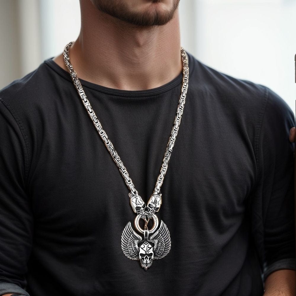 THE MEN THING SS Pendant with Chain SKULLWING SOVEREIGN - 24inch Pure Stainless Steel European trending Style Chain for Men & Boy
