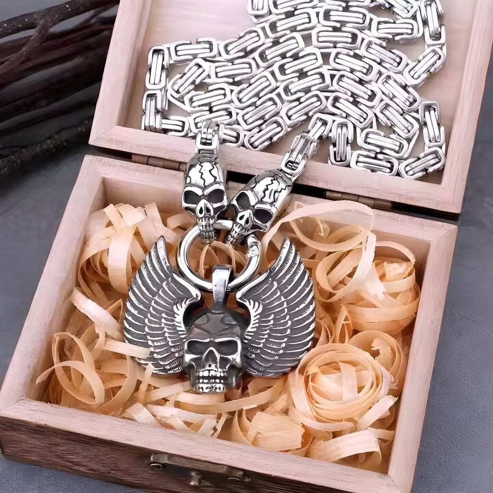 THE MEN THING SS Pendant with Chain SKULLWING SOVEREIGN - 24inch Pure Stainless Steel European trending Style Chain for Men & Boy