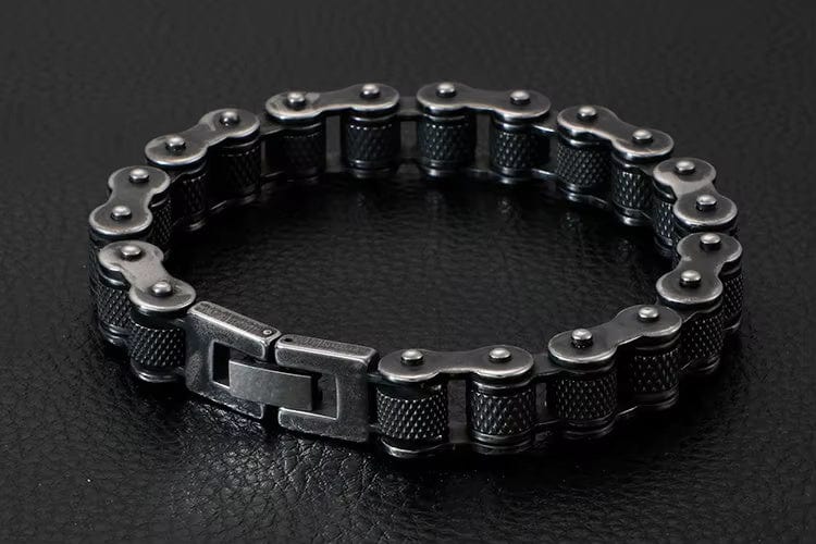 THE MEN THING Steel Bracelets BIKER CHAIN BRACELET - 13mm Pure Titanium Steel Bracelet, Black Plated Antique Matt Finish Bracelet for Men & Boy (8inch)