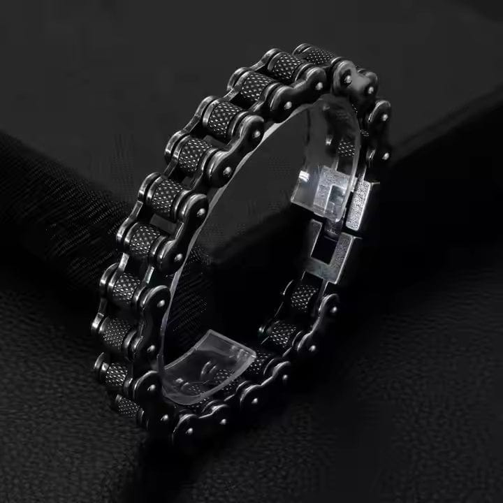THE MEN THING Steel Bracelets BIKER CHAIN BRACELET - 13mm Pure Titanium Steel Bracelet, Black Plated Antique Matt Finish Bracelet for Men & Boy (8inch)