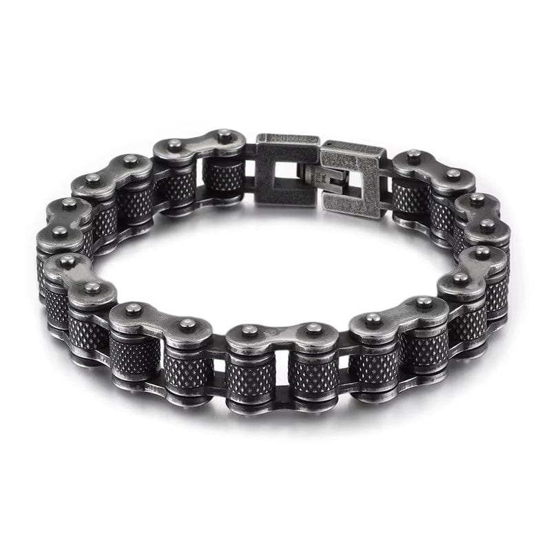 THE MEN THING Steel Bracelets BIKER CHAIN BRACELET - 13mm Pure Titanium Steel Bracelet, Black Plated Antique Matt Finish Bracelet for Men & Boy (8inch)