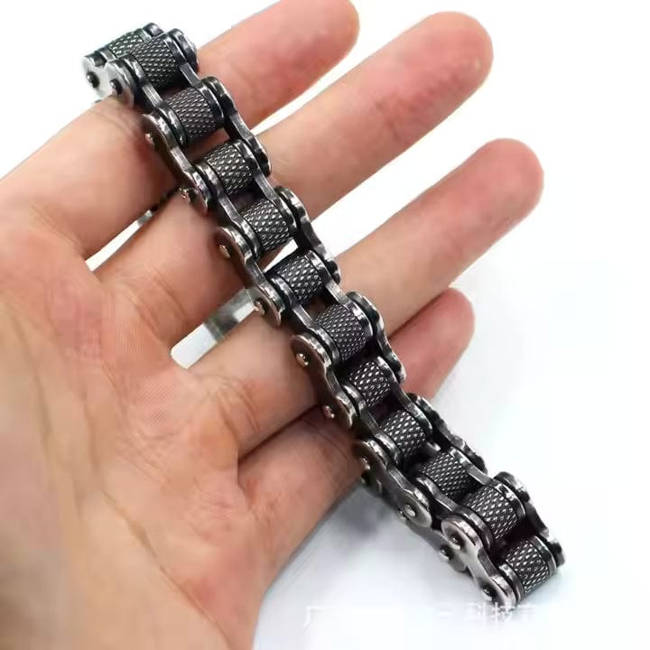 THE MEN THING Steel Bracelets BIKER CHAIN BRACELET - 13mm Pure Titanium Steel Bracelet, Black Plated Antique Matt Finish Bracelet for Men & Boy (8inch)