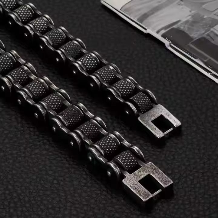 THE MEN THING Steel Bracelets BIKER CHAIN BRACELET - 13mm Pure Titanium Steel Bracelet, Black Plated Antique Matt Finish Bracelet for Men & Boy (8inch)