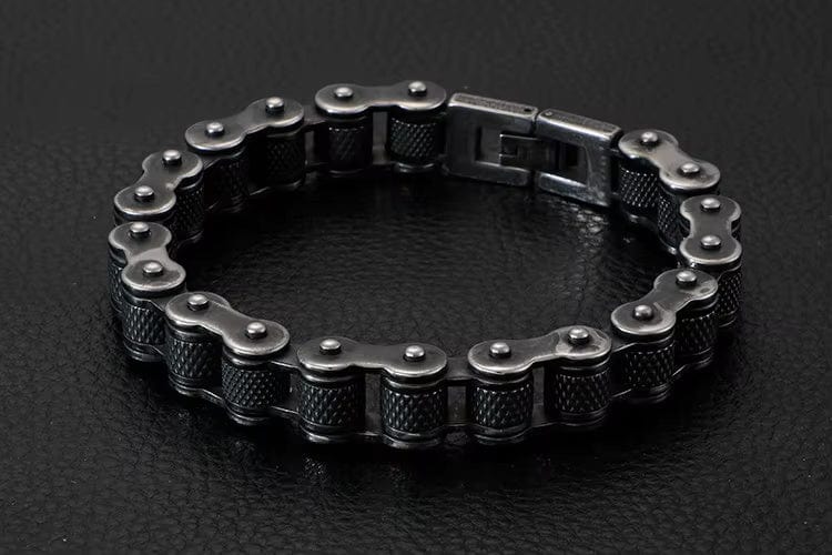 THE MEN THING Steel Bracelets BIKER CHAIN BRACELET - 13mm Pure Titanium Steel Bracelet, Black Plated Antique Matt Finish Bracelet for Men & Boy (8inch)